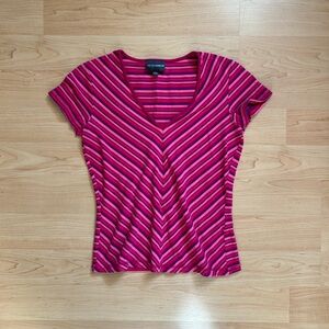 Boden Pink & Fuchsia Striped V-Neck Tee